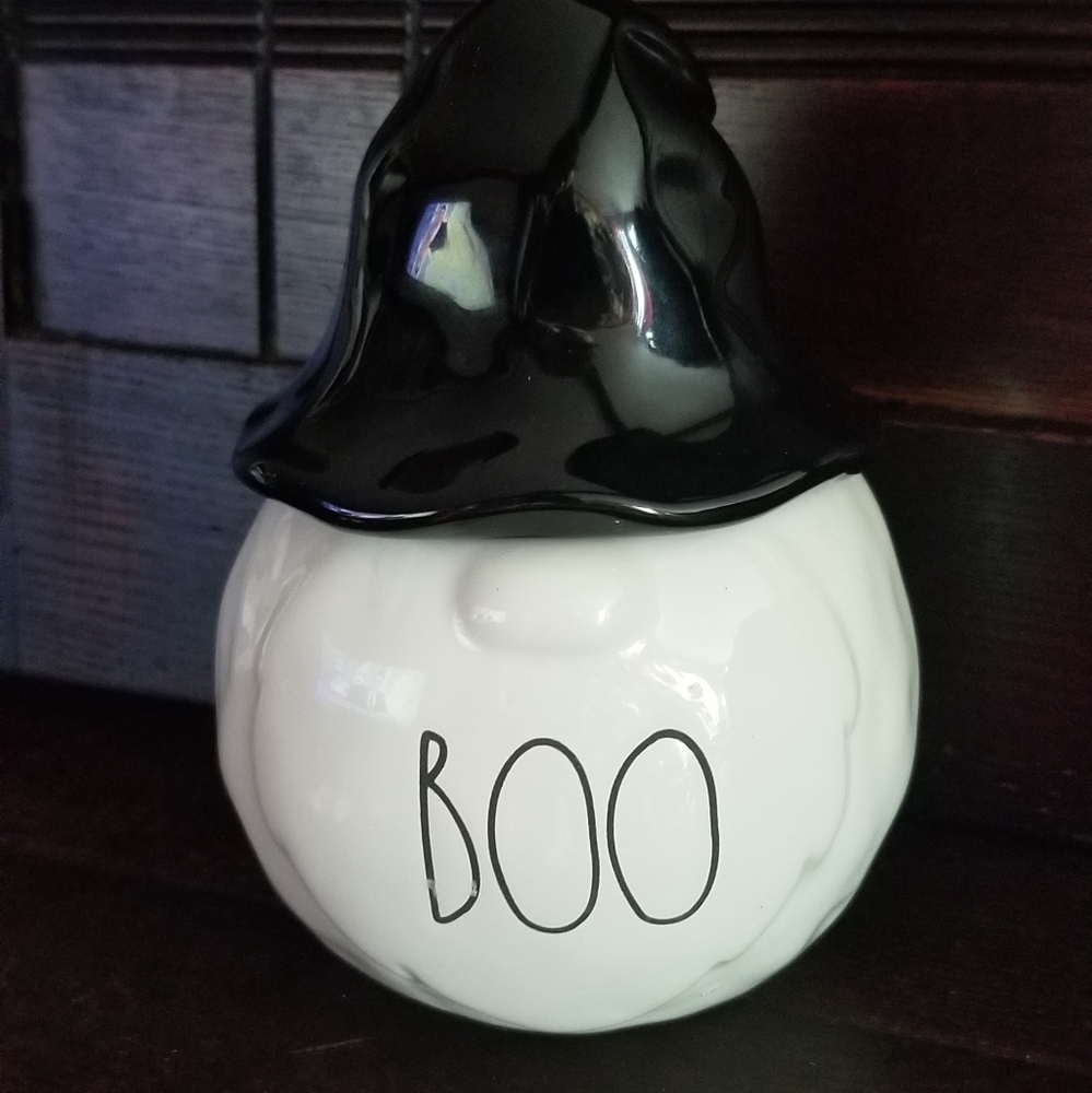 Rae Dunn BOO Gnome Candle jar canister happy Halloween ghost spooky trick or tre